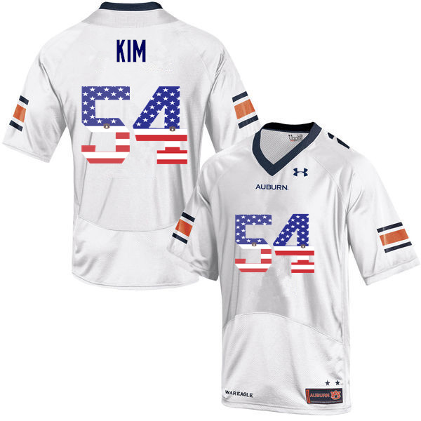 Men #54 Kaleb Kim Auburn Tigers USA Flag Fashion College Football Jerseys-White